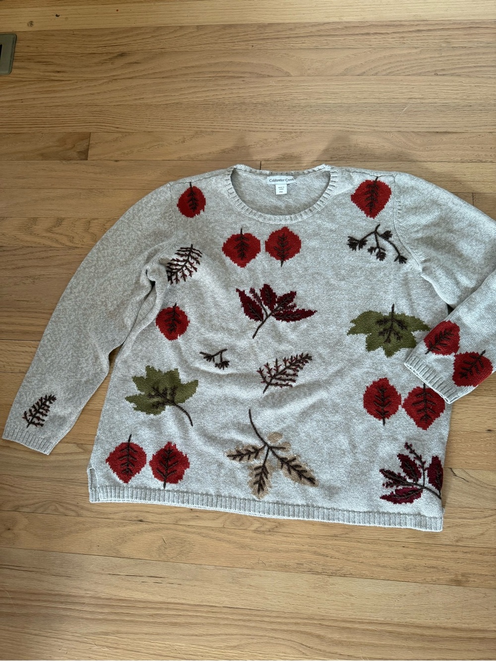Coldwater Creek XL Petite Autumn Fall Leaves Crewneck Sweater Cottagecore